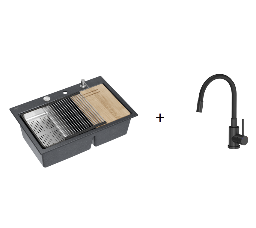 Double bowl kitchen sink workstation, black granite, with Double bowl kitchen sink workstation, black granite, with