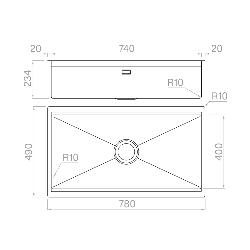 Artinox Planum XT 74, undermount multi-level sink