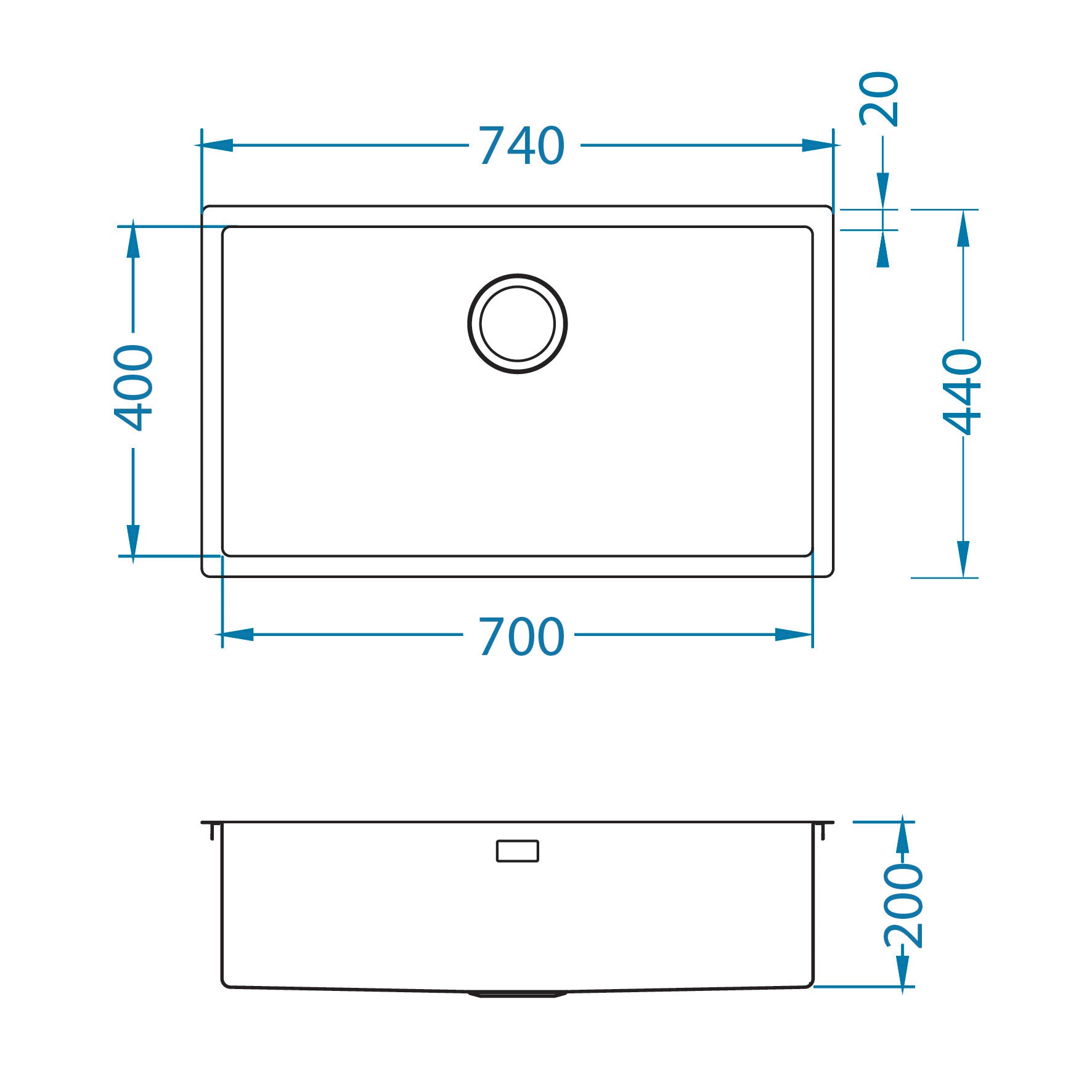 Alveus Monarch Quadrix 60 Anthracite, flush/slim/undermount sink