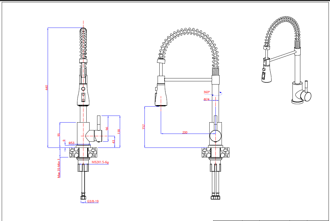 Quadron Salma flexible tap with spray & water stop function, Brushed Steel