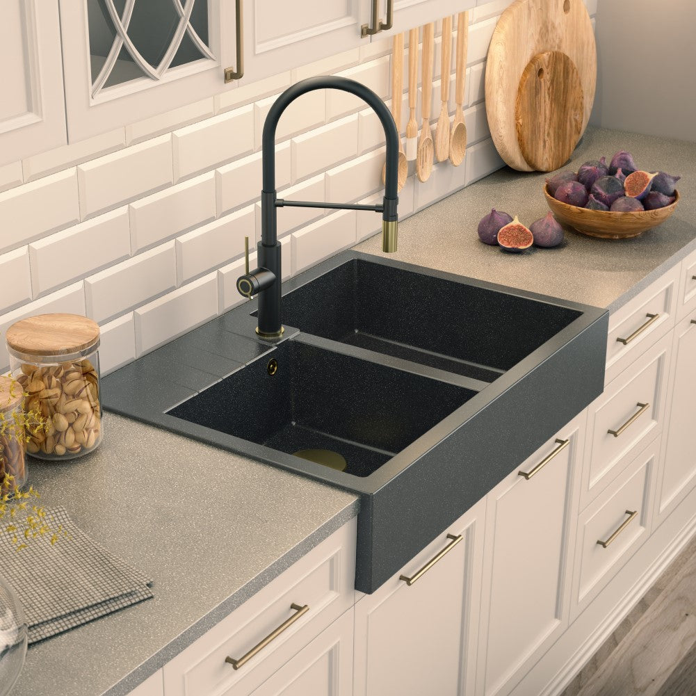 Quadron Bill 120 Black, belfast granite sink