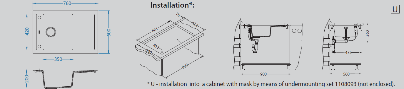 Alveus Formic 30, inset / undermount sink Mix and Match - Olif