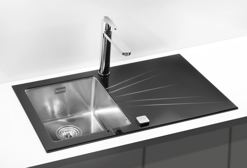 Alveus Karat 10, inset sink, glass/ stainless steel, square - Olif