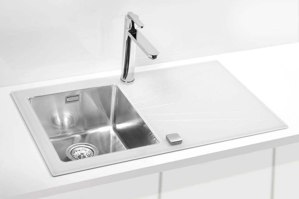Alveus Karat 10, inset sink, glass/ stainless steel, square - Olif