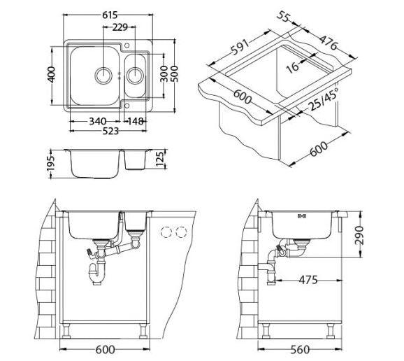 Alveus Line Maxim 50, inset sink, satin finish - Olif