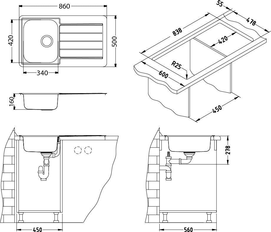 Alveus Monarch Line 20 Bronze, inset sink - Olif