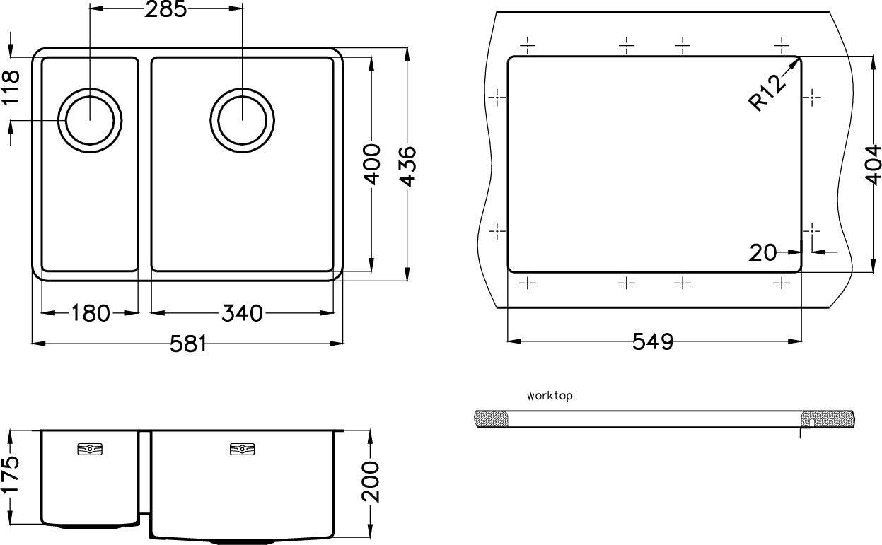 Alveus Monarch Quadrix 120 Anthracite, undermount sink - Olif