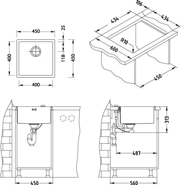 Alveus Monarch Quadrix 30 Anthracite, flush/slim/undermount sink - Olif