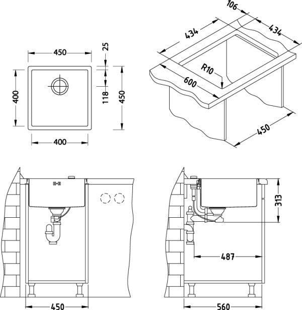 Alveus Monarch Quadrix 30 Gold, flush/slim/undermount sink - Olif