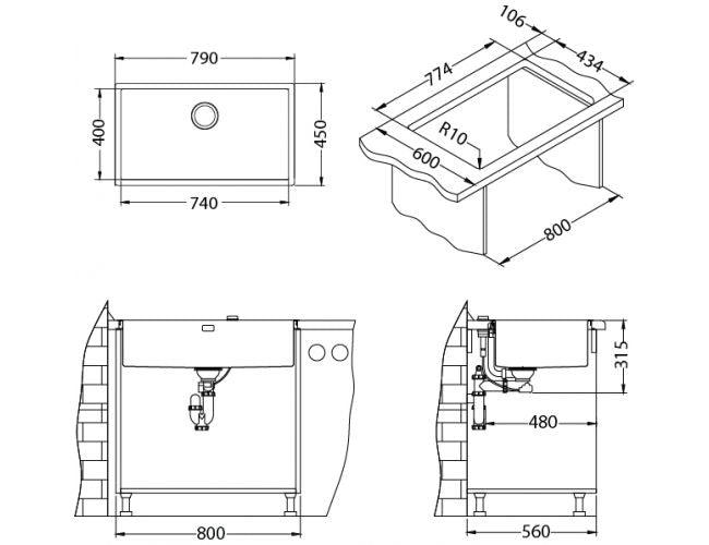 Alveus Monarch Quadrix 60 Gold, flush/slim/undermount sink - Olif