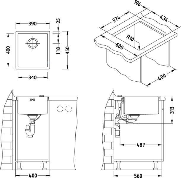 Alveus Quadrix 20, flush/ flat-mount or under-mount sink - Olif