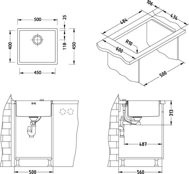 Alveus Quadrix 40, flush/flat or undermount-mount sink - Olif