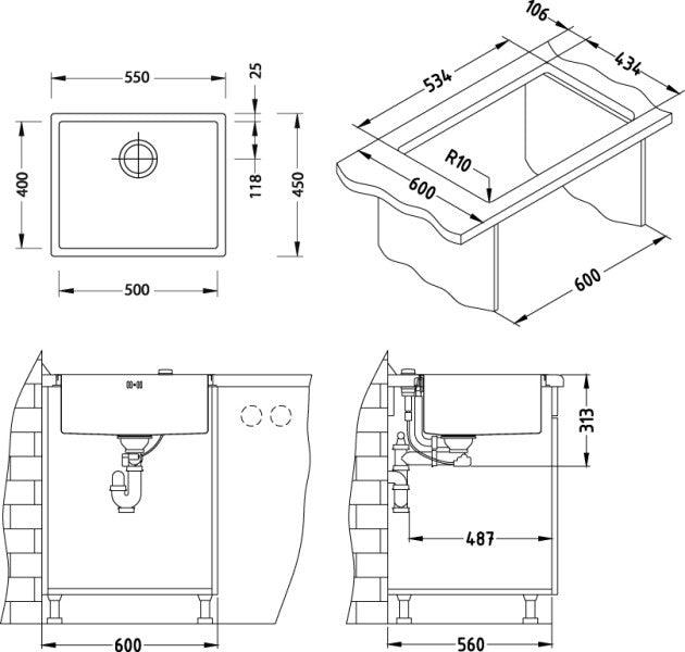Alveus Quadrix 50, flush/flat or undermount sink - Olif