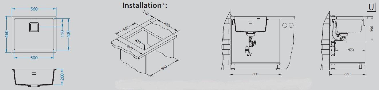 Alveus Quadrix 50 Granital, topmount or undermount sink MIX & MATCH - Olif