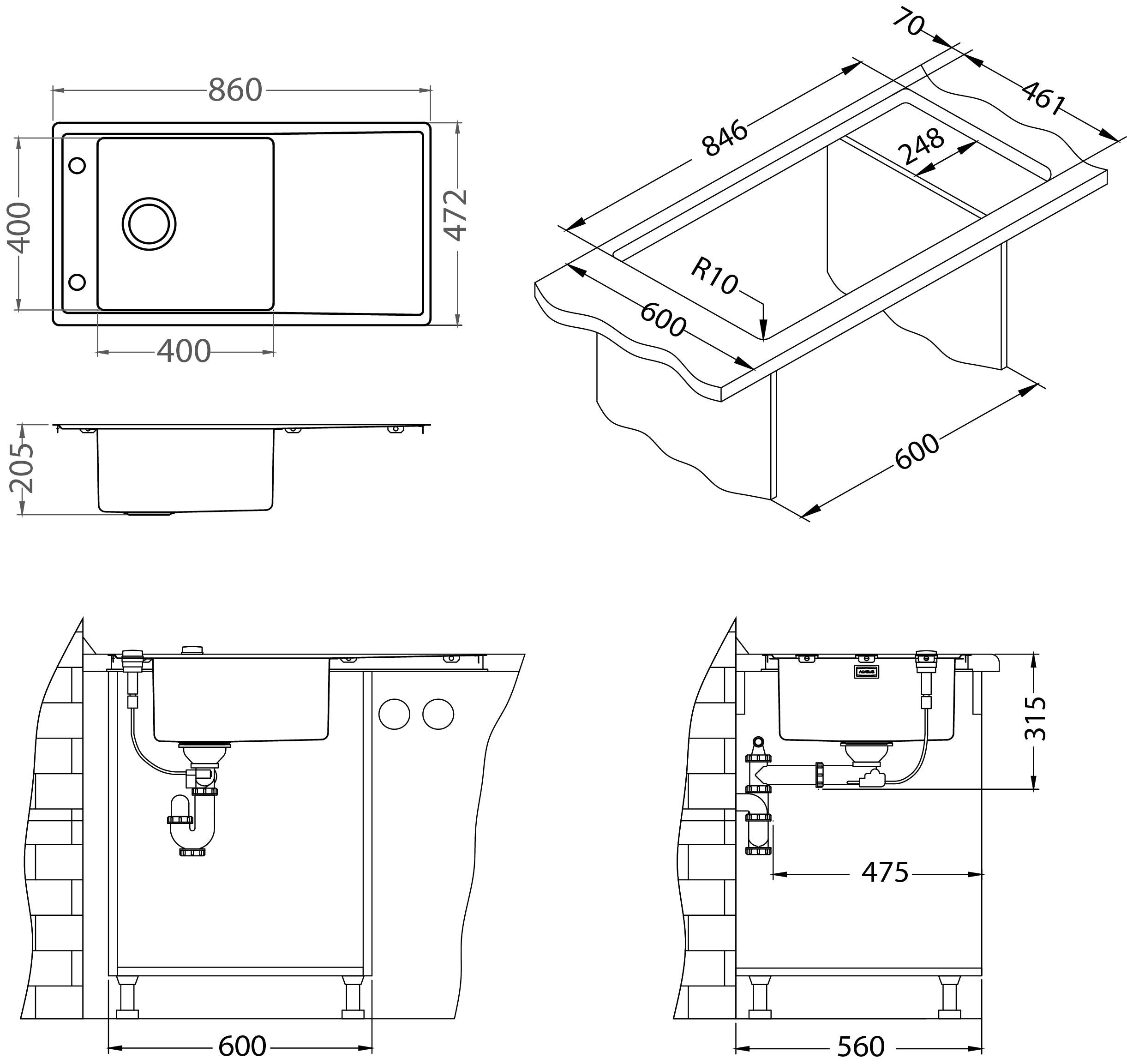 Alveus Stricto 20, Flush or Flat-mount sink - Olif