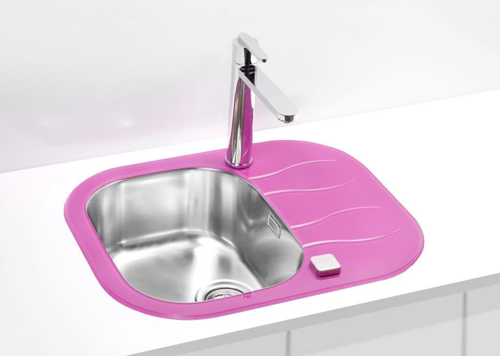 Glass kitchen sink, violet purple colour