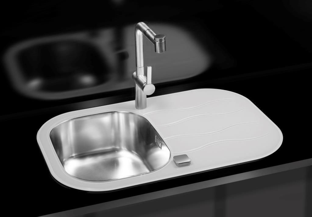 Alveus Wave 20, Inset Sink, Glass/ Stainless Steel, round - Olif