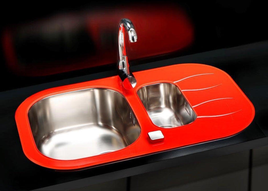 Glass kitchen sinks, black, white, custom colours Olif