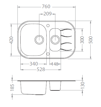 Alveus Wave 30, inset sink, glass/ stainless steel, round - Olif