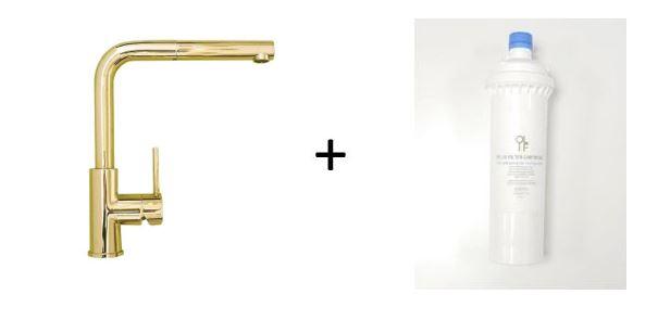 Alveus Zeos P Gold, Pull-out kitchen mixer tap, Monarch collection - Olif