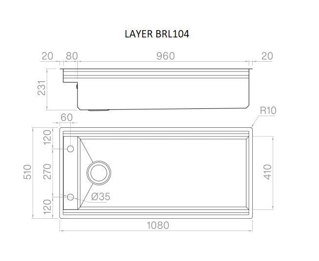 Artinox Layer BRL 104, top or undermount multi-level sink - Olif