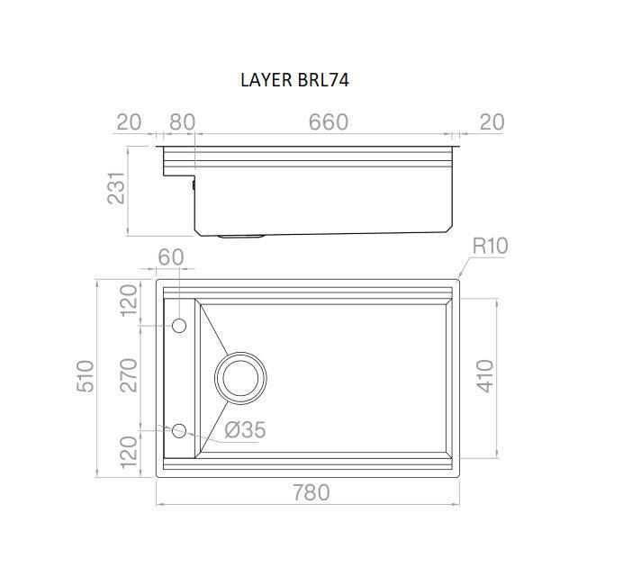 Artinox Layer BRL 74, top or undermount multi-level sink - Olif