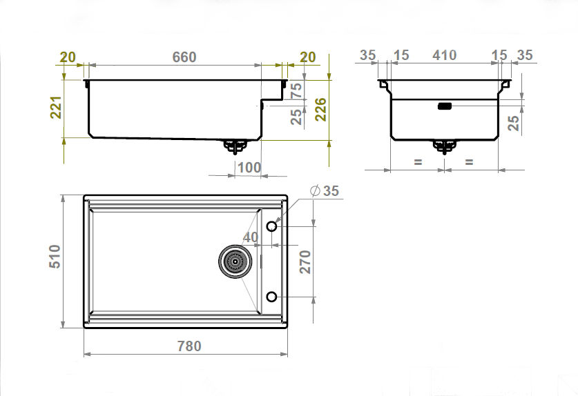 Artinox Layer BRL 74, top or undermount multi-level sink - Olif