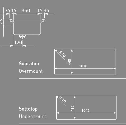 Artinox Layer SBR 104, top or undermount multi-level sink - Olif