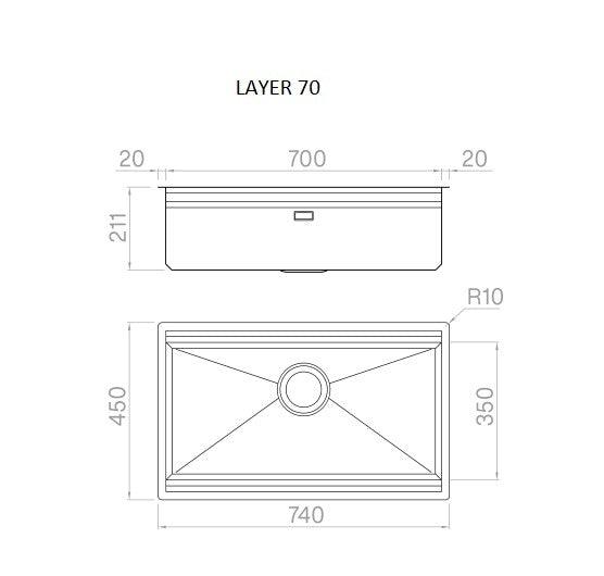 Artinox Layer SBR 70, top or undermount multi-level sink - Olif