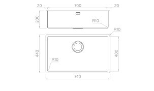 Artinox Titanium Gold 70, top, flush-mount or undermount - Olif