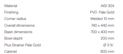 Artinox Titanium Gold 70, top, flush-mount or undermount - Olif