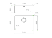 Artinox Titanium Gun Metal 50, top, flush-mount or undermount sink - Olif