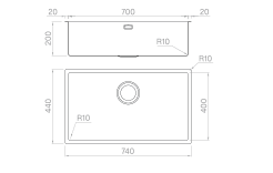 Artinox Titanium Gun Metal 70, top, flush-mount or undermount sink - Olif