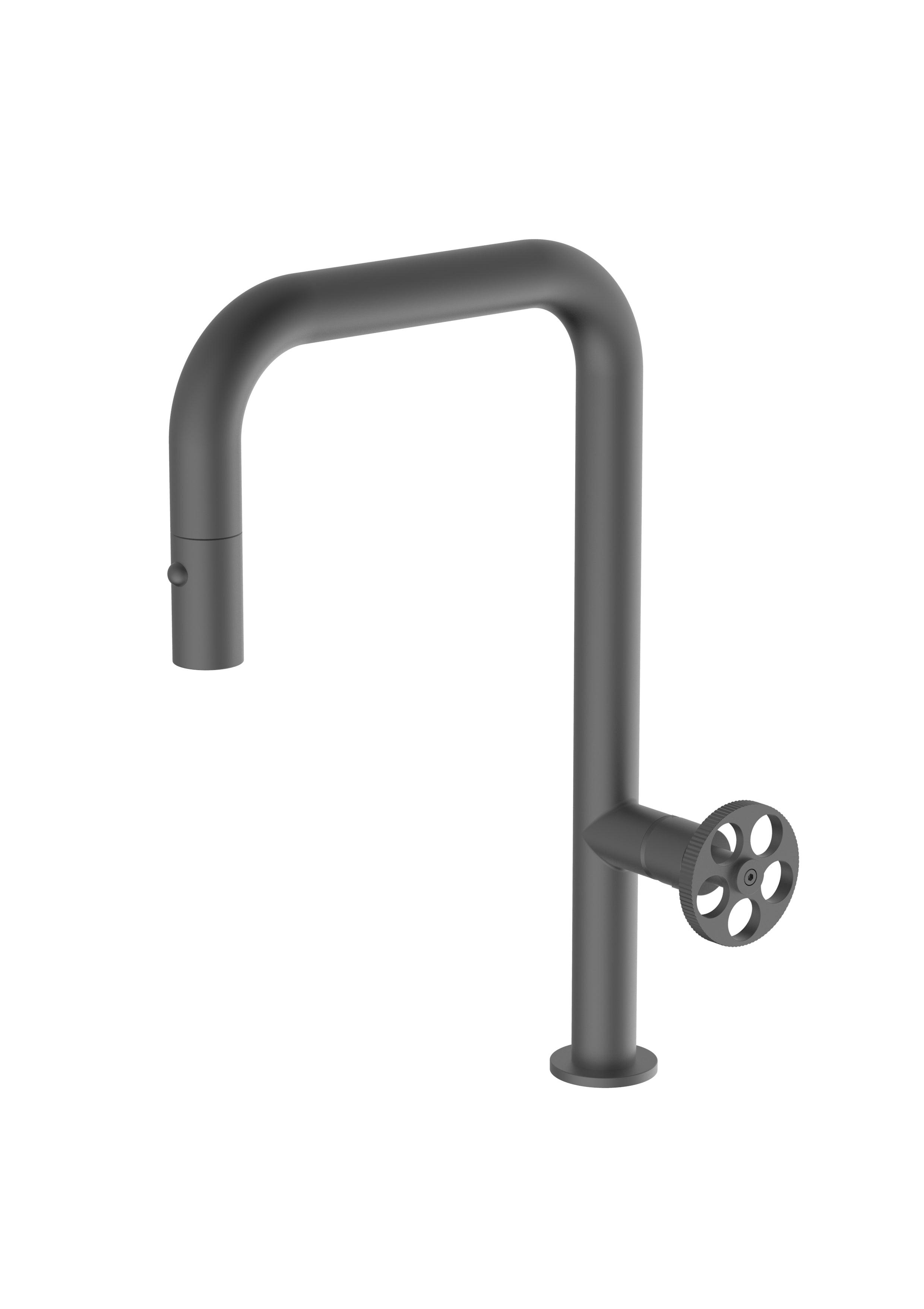 Capo Anthracite, pull-down kitchen mixer tap with 2 jet shower - Olif