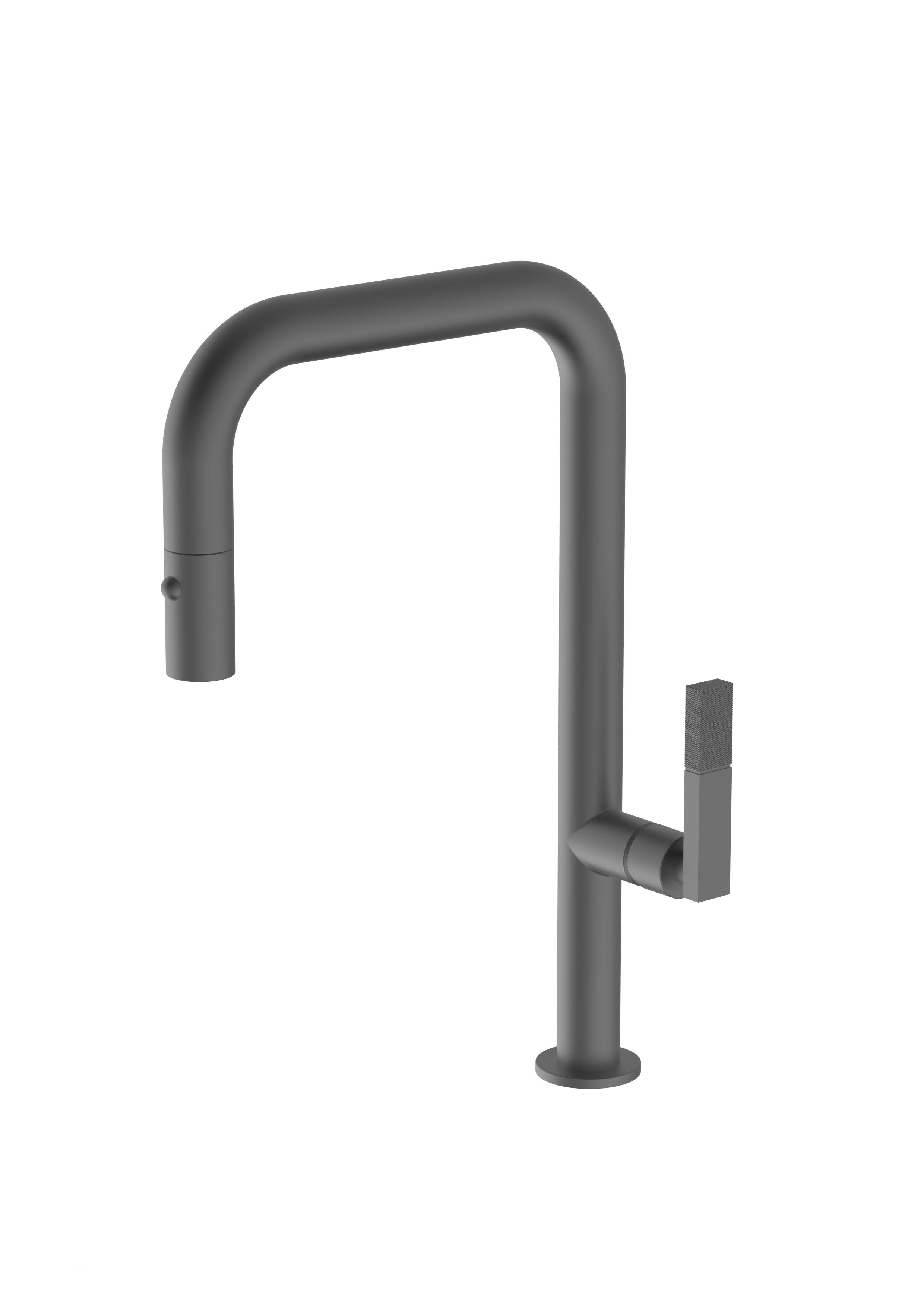 Capo Anthracite, pull-down kitchen mixer tap with 2 jet shower - Olif