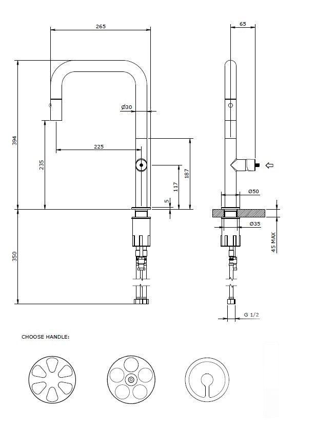 Capo Anthracite, pull-down kitchen mixer tap with 2 jet shower - Olif