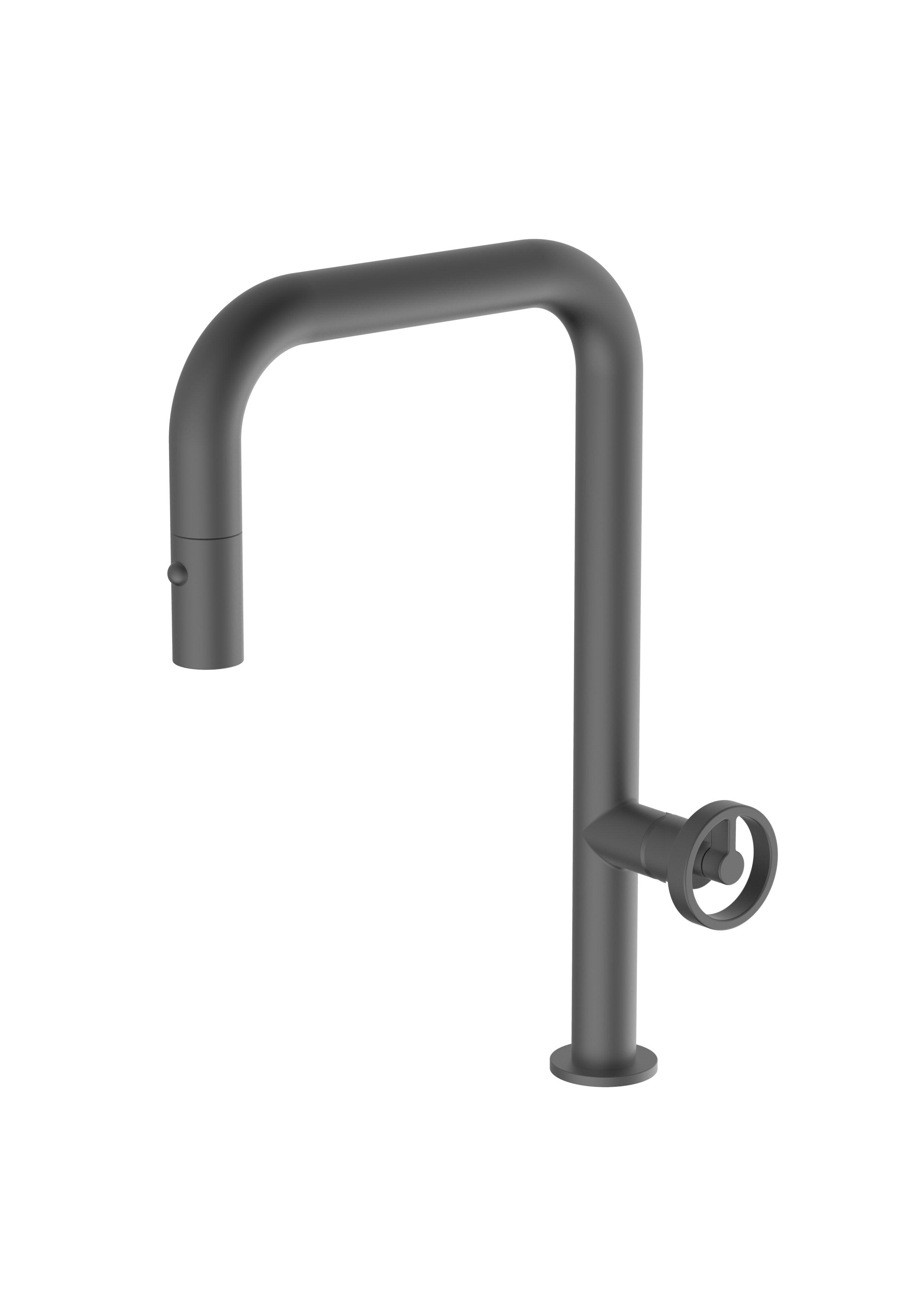 Capo Anthracite, pull-down kitchen mixer tap with 2 jet shower - Olif