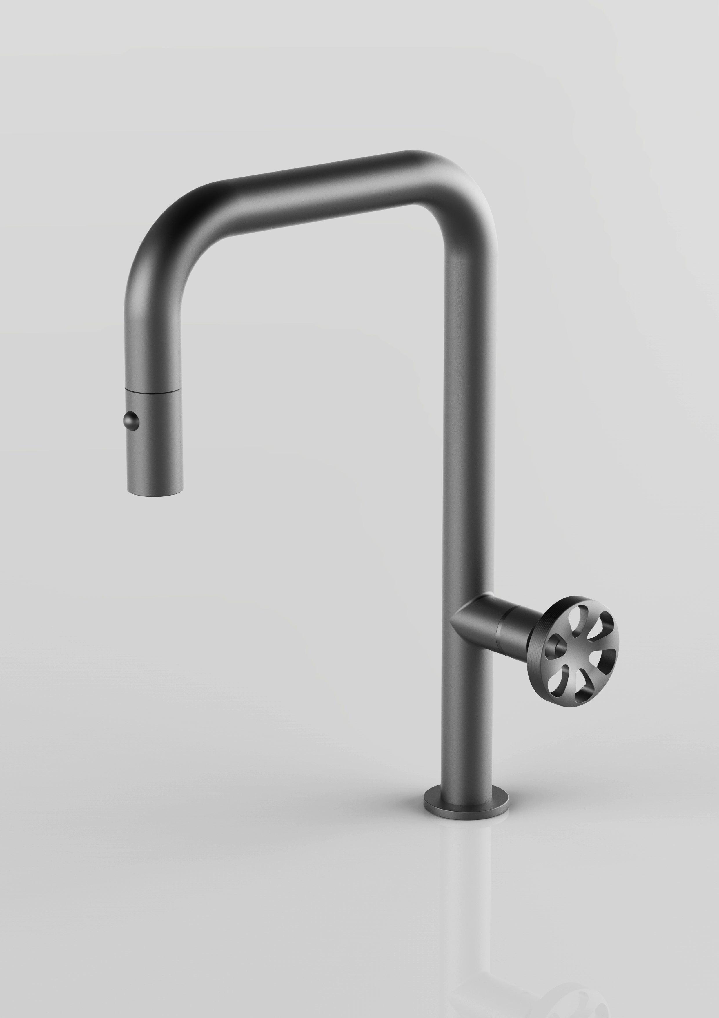 Capo Anthracite, pull-down kitchen mixer tap with 2 jet shower - Olif