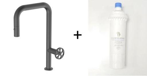 Capo Anthracite, pull-down kitchen mixer tap with 2 jet shower - Olif