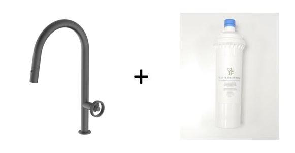 Divino Anthracite, pull-down kitchen tap, with spray - Olif