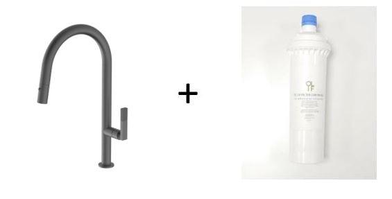 Divino Anthracite, pull-down kitchen tap, with spray - Olif