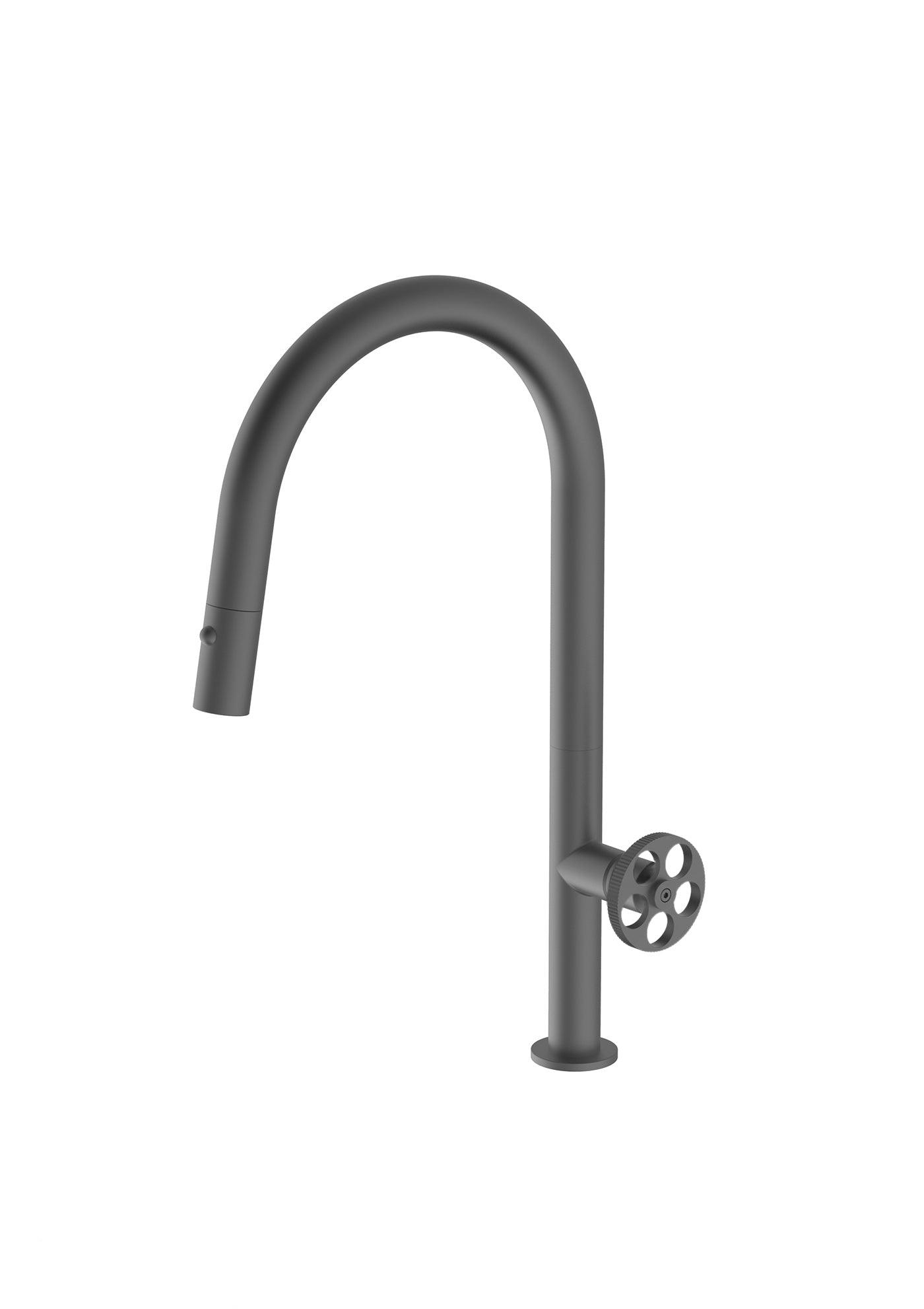 Divino Anthracite, pull-down kitchen tap, with spray - Olif