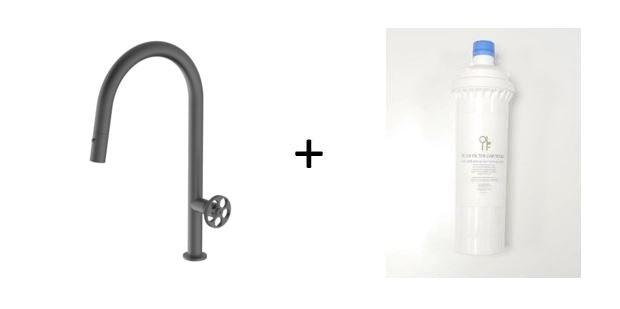 Divino Anthracite, pull-down kitchen tap, with spray - Olif