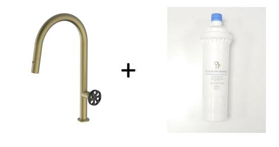 Divino Brass/Gold Mix&Match, pull-down kitchen tap, with spray - Olif