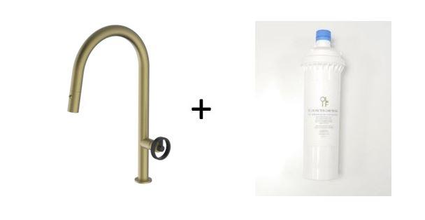 Divino Brass/Gold Mix&Match, pull-down kitchen tap, with spray - Olif