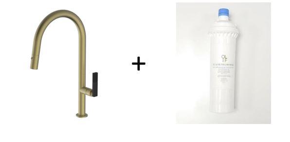 Divino Brass/Gold Mix&Match, pull-down kitchen tap, with spray - Olif