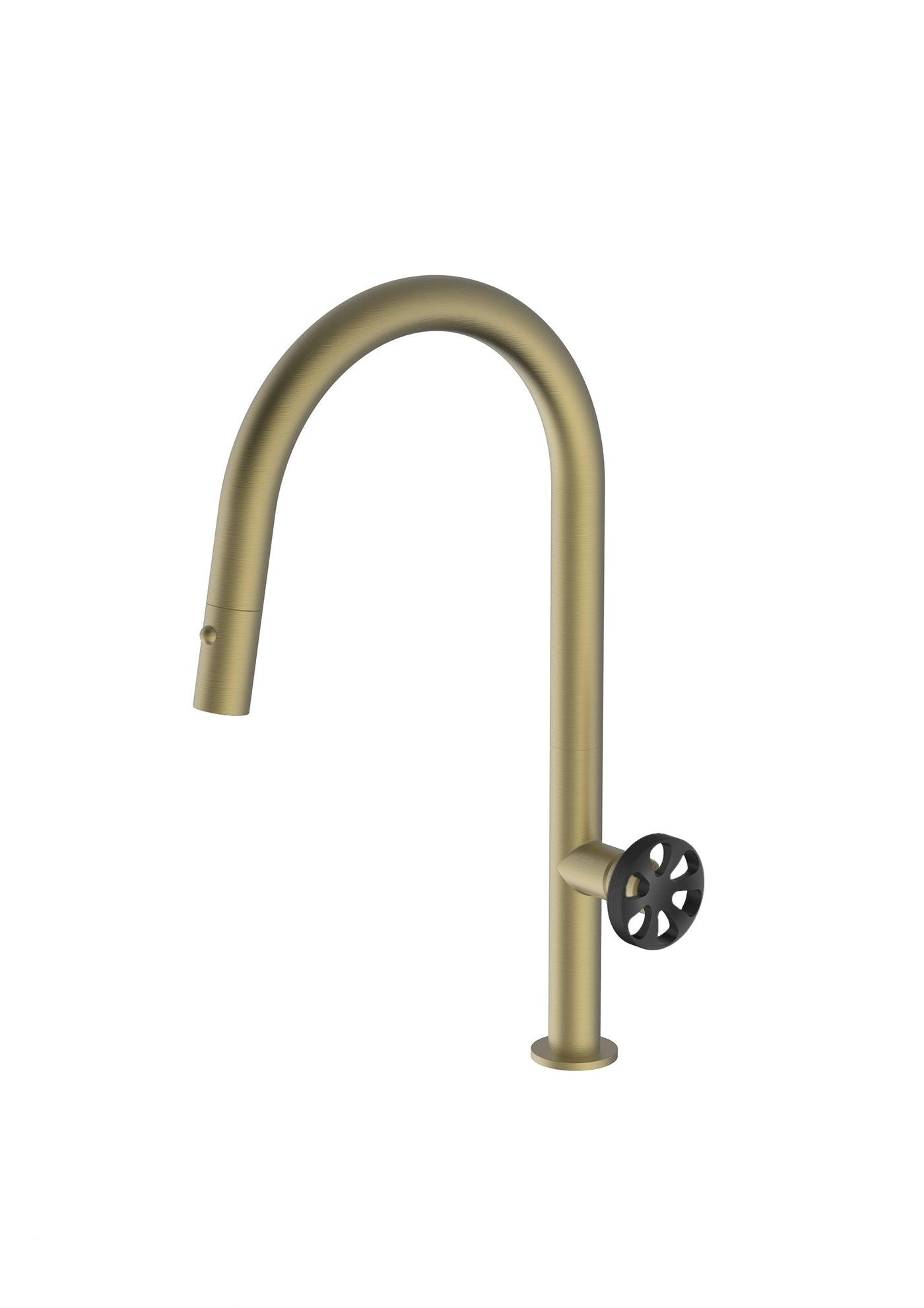 Divino Brass/Gold Mix&Match, pull-down kitchen tap, with spray - Olif
