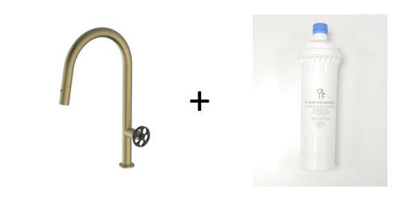 Divino Brass/Gold Mix&Match, pull-down kitchen tap, with spray - Olif