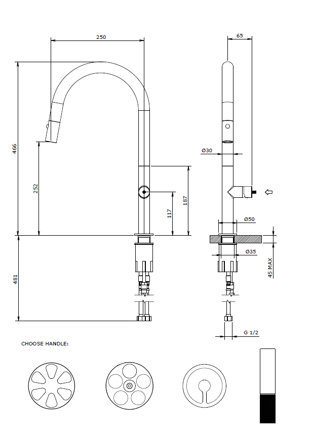 Divino Brass/Gold, pull-down kitchen tap, with spray - Olif