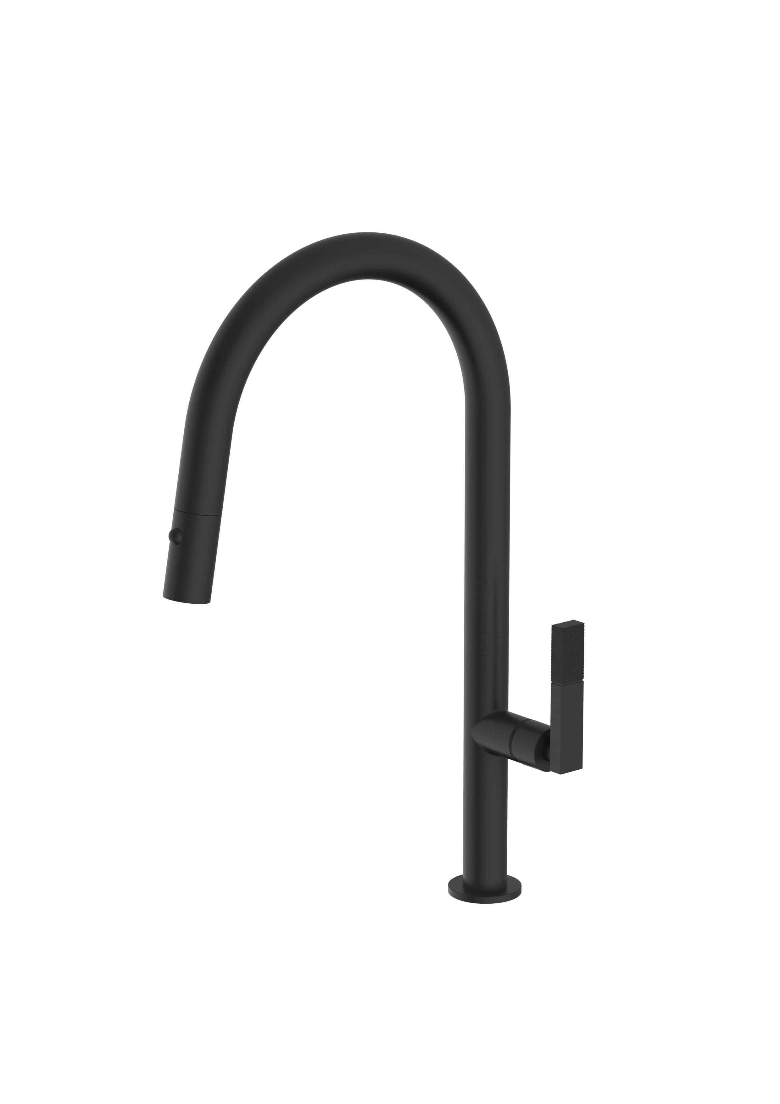 Divino Matte Black, pull-down kitchen tap, with spray - Olif